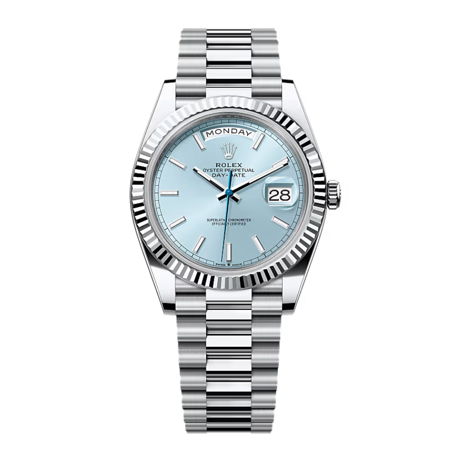 Rolex Day Date Ice Blue Grooved Replica (1) Rolex Day-Date 228236 "Ice Blue Grooved" Super Clone Quality - Image 1
