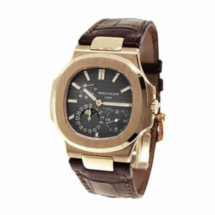 patek-philippe-nautilus-rose-gold-brown-leather-replica-watch