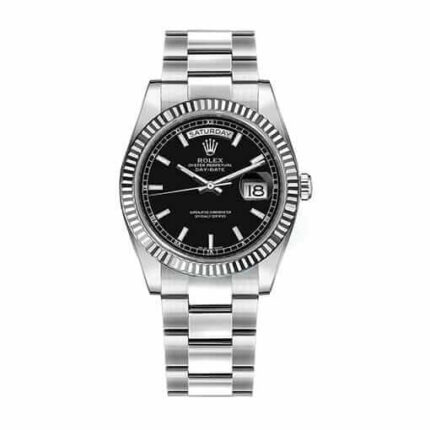 Rolex-Day-Date-Fluted-Black-Dial-Steel-Replica